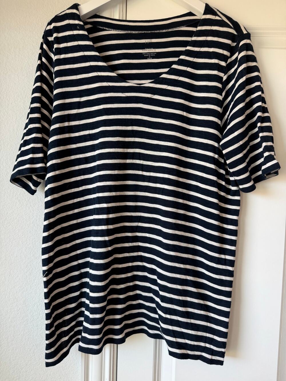 J.Jill Pima Slub Elbow Women's Medium Petite Navy/White Striped Tee